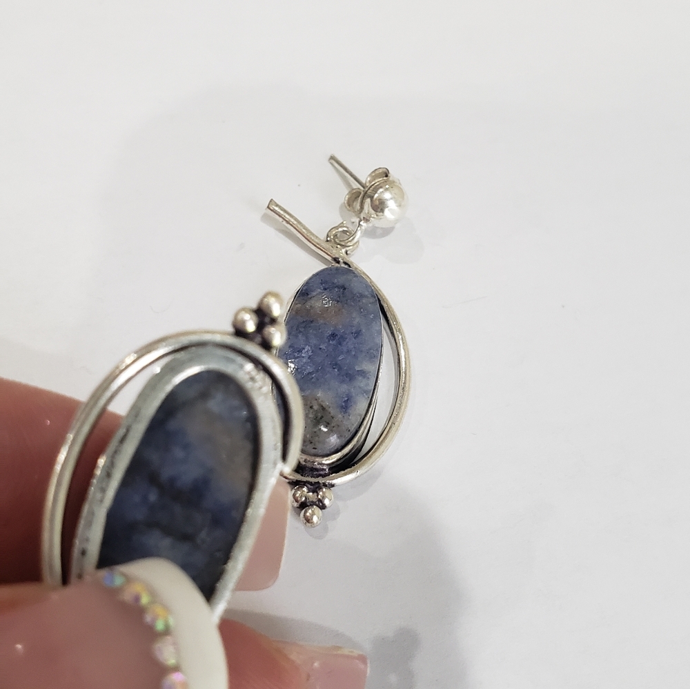 Handmade Sodalite 925 Silver Earrings - Picture 9 of 11